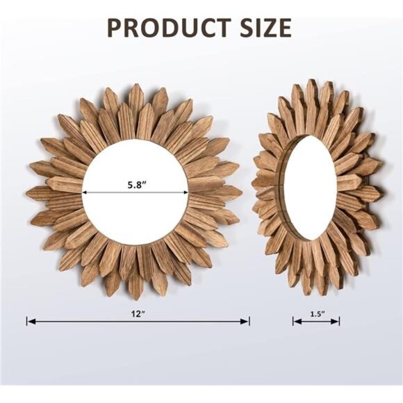 Wall Mirror Decorative 12 inch Rustic Wood Mirror Sunburst Boho Mirror for Entry - Picture 5 of 8